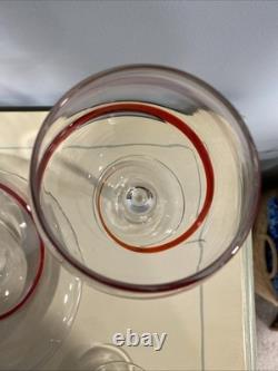 Handblown Vintage Pier 1 Red Swirline Balloon Wine Glasses and Decanter Set Of 4