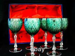 Handmade 280ml/9.5oz Vintage Green Cut Crystal Red White Wine Glasses Set of 6
