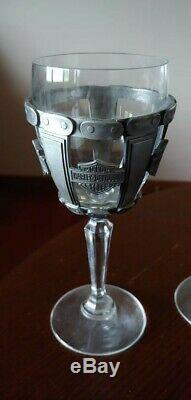Harley Davidson Wine Goblets 2 Vintage Glasses with pewter chain wrap