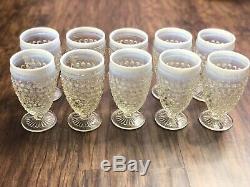 Hobnail Opalescent White Set of 10 Water Wine Goblets Cups