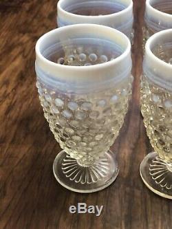 Hobnail Opalescent White Set of 10 Water Wine Goblets Cups