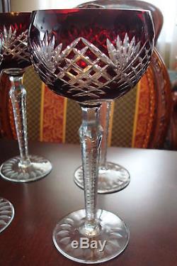Hock Wine 4 Goblets Ruby cut to clear, 8 1/2 tall