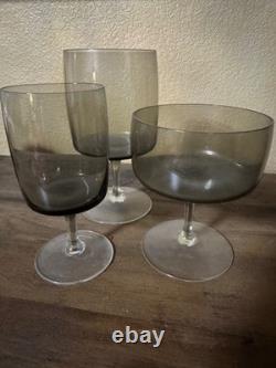 Holmegaard Smoke Gray Water Lrg Wine Glasses 5¾ by Per Lütken 1960's VTG Mint