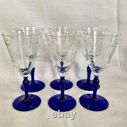 Huge Lot/Collection 26 VTG Etched Crystal Cobalt Blue Stemware Cocktail Glasses
