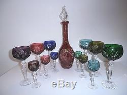 Huge Set of 12 German Crystal Wine / Sherry Glasses + Decanter ANNAHÜTTE- #RS1