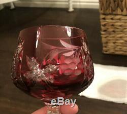 Imperlux Bohemian Cranberry Crystal Hock Wine Goblets Set Of 4 Vintage 1990