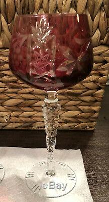 Imperlux Bohemian Cranberry Crystal Hock Wine Goblets Set Of 4 Vintage 1990