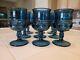 Indiana Glass Kings Crown Wine Goblet Glasses Dark Teal Blue Set of nine (9)