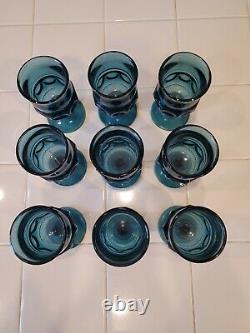 Indiana Glass Kings Crown Wine Goblet Glasses Dark Teal Blue Set of nine (9)