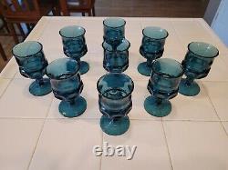 Indiana Glass Kings Crown Wine Goblet Glasses Dark Teal Blue Set of nine (9)