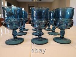 Indiana Glass Kings Crown Wine Goblet Glasses Dark Teal Blue Set of nine (9)