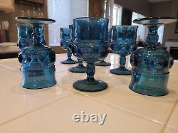 Indiana Glass Kings Crown Wine Goblet Glasses Dark Teal Blue Set of nine (9)