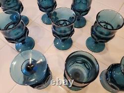 Indiana Glass Kings Crown Wine Goblet Glasses Dark Teal Blue Set of nine (9)