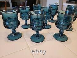 Indiana Glass Kings Crown Wine Goblet Glasses Dark Teal Blue Set of nine (9)