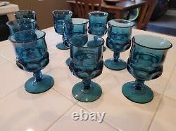 Indiana Glass Kings Crown Wine Goblet Glasses Dark Teal Blue Set of nine (9)