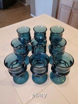 Indiana Glass Kings Crown Wine Goblet Glasses Dark Teal Blue Set of nine (9)