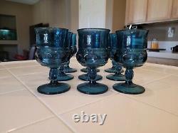 Indiana Glass Kings Crown Wine Goblet Glasses Dark Teal Blue Set of nine (9)