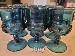 Indiana Glass Kings Crown Wine Goblet Glasses Dark Teal Blue Set of nine (9)