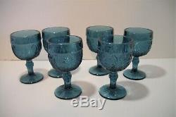 Indiana Tiara Glass Colonial Bicentennial Blue Sandwich Glass Wine Set, Vintage