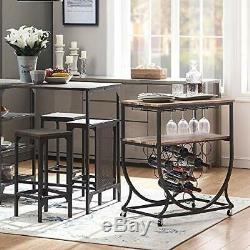 Industrial Bar Cart On Wheels For Home Vintage Wine Rack Cart With Glass Holder