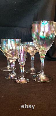 Iridescent Rainbow Glasses Lot of 44 Wine Water etc glasses Vintage Circa 1950