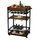 Kitchen Cart Bar Serving Rolling Utility Storage 3 Tiers Shelf Wine Glass Rack