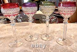LOT 4 Vtg Anna Hutte Crystal Cut Clear Goblet Glass Wine Purple Red Green Burgan