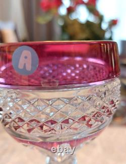 LOT 4 Vtg Anna Hutte Crystal Cut Clear Goblet Glass Wine Purple Red Green Burgan