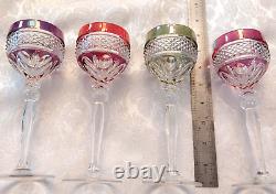 LOT 4 Vtg Anna Hutte Crystal Cut Clear Goblet Glass Wine Purple Red Green Burgan