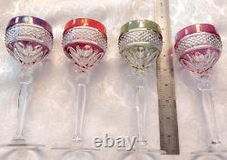 LOT 4 Vtg Anna Hutte Crystal Cut Clear Goblet Glass Wine Purple Red Green Burgan
