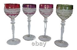 LOT 4 Vtg Anna Hutte Crystal Cut Clear Goblet Glass Wine Purple Red Green Burgan