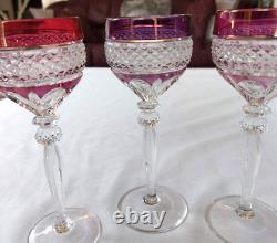 LOT 4 Vtg Anna Hutte Crystal Cut Clear Goblet Glass Wine Purple Red Green Burgan