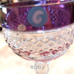 LOT 4 Vtg Anna Hutte Crystal Cut Clear Goblet Glass Wine Purple Red Green Burgan