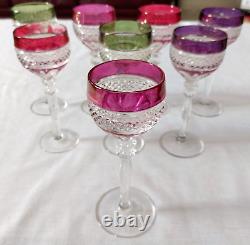 LOT 8 Vtg Anna Hutte Crystal Cut Clear Goblet Glass Wine Purple Red Green Maroon