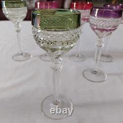 LOT 8 Vtg Anna Hutte Crystal Cut Clear Goblet Glass Wine Purple Red Green Maroon