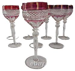 LOT 8 Vtg Anna Hutte Crystal Cut Clear Goblet Glass Wine Purple Red Green Maroon