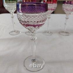 LOT 8 Vtg Anna Hutte Crystal Cut Clear Goblet Glass Wine Purple Red Green Maroon