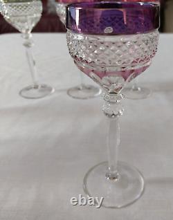 LOT 8 Vtg Anna Hutte Crystal Cut Clear Goblet Glass Wine Purple Red Green Maroon