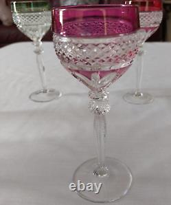 LOT 8 Vtg Anna Hutte Crystal Cut Clear Goblet Glass Wine Purple Red Green Maroon