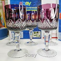 LOT OF 5 VINTAGE WINE BOHEMIAN GLASS, PURPLE CUT CLEAR TO CRYSTAL, Tall 6 1/2