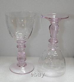 LOT of 5 RARE Vintage Large Pink Stem Crystal Goblets Wine Glasses 7 Tall