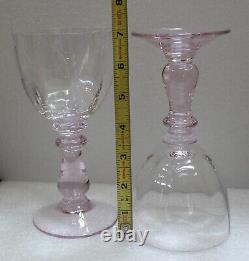 LOT of 5 RARE Vintage Large Pink Stem Crystal Goblets Wine Glasses 7 Tall