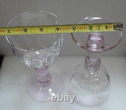 LOT of 5 RARE Vintage Large Pink Stem Crystal Goblets Wine Glasses 7 Tall