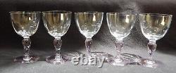 LOT of 5 RARE Vintage Portieux Vallerysthal France Pink Stem Crystal Goblet Wine