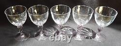 LOT of 5 RARE Vintage Portieux Vallerysthal France Pink Stem Crystal Goblet Wine