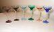 LOT of 6 HAND BLOWN TWISTED STEM MULTI COLOR GLASS CRYSTAL CORDIALS WINE GLASSES