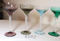 LOT of 6 HAND BLOWN TWISTED STEM MULTI COLOR GLASS CRYSTAL CORDIALS WINE GLASSES