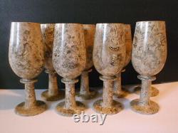 LOT of 8 Vtg Fossil Stone Wine Goblet Beer Glass Mug Agate Onyx Marble Stoneware