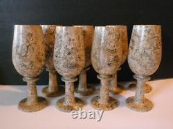 LOT of 8 Vtg Fossil Stone Wine Goblet Beer Glass Mug Agate Onyx Marble Stoneware