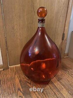 Large Glass Demijohn Bottle Jar Vase 26 X 16 W Lid Cap Red Vintage Wine